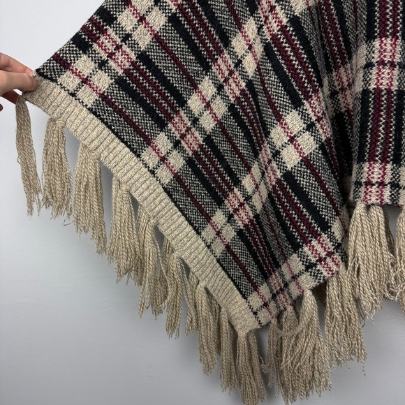 Anthropologie La Fee Verte Rare Plaid Tassel Fringe Knit Poncho - Picture 3 of 6